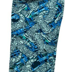 Women's LuLaRoe TC Tall and Curvy Blue Cowboy Boot Print Leggings Western Wear